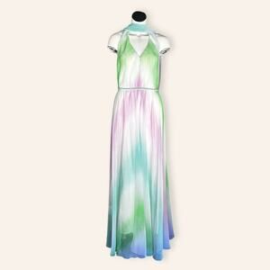 Vintage 70s Chiffon Halter Maxi Dress | Union Made USA Size: Small